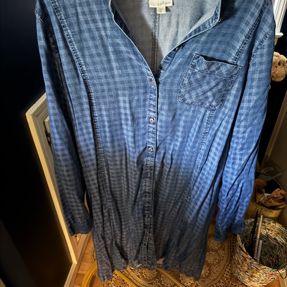 Blue Plaid Button-Up Jean Shirt Dress